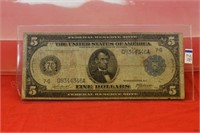 1914 Five Dollar Large Horse Blanket Note