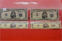 (4) 1934 Five Dollar Silver Cert Notes
