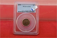 1875 Indian Head Cent slab PCGS AU53