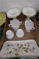 Milk Glass Cups / Candle Holders / Platter