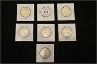 Seven George VI Canadian silver 1/2 dollars