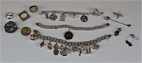 Lot of asstd silver charms,bracelets,rings,& pins