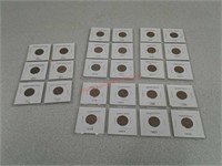 20 wheat pennies and 6 Indian Head cent coins