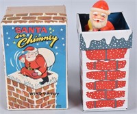 JAPAN Tin Windup SANTA CLAUS IN CHIMNEY w/ BOX