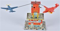 AUTOMATIC TOY CO Tin Windup AIRPLANE TOWER