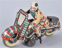 BRITAIN Tin Windup 1st PRIZE CLOWN ON MOTORCYCLE