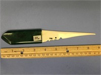 Letter opener made from malachite, carved bone bla