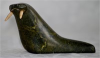 Inuit Soapstone Walrus Carving - Signed