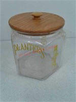 Vintage glass Planters peanuts jar with wood lid