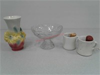 Royal Copley flower vase, glass bowl, shaving