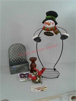 Decor - snowman metal stand, Cardinal figurine,