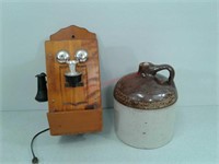 Crock jug, telephone radio (not working)