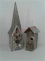 2 unique homemade wood bird houses