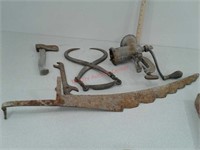 Misc primitive tools - meat grinder, ice tongs,