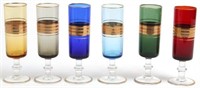 6 Gilded & Multi-Colored Italian Wine Glasses