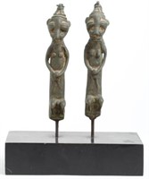 2 Benin African Bronze Ogboni Staffs