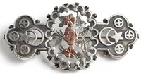 Victorian English Sterling Silver Brooch, 2-Tone