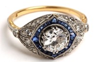 Platinum, 18K Gold, Diamond, & Sapphire Ring