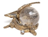 Gilt Metal Dragon & Crystal Ball Paperweight