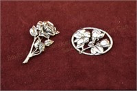 (2) Sterling Silver Floral Brooches