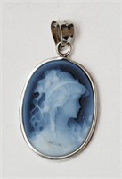 14K White Gold Cameo Stone Hand-Carved