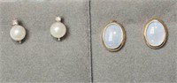 2 Pairs of 14K Yellow Gold Pearl & CZ and Opal