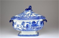 19th C Blue Willow soup tureen