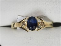 10K Yellow Gold Sapphire and Diamond Ring,