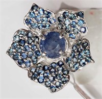 Sterling Silver Sapphire (4ct) Flower Ring, Retail