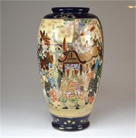 Japanese blue ground Satsuma pottery vase