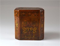 Art Nouveau pyrography & inlay tea caddy