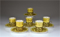 Six porcelain demi tasse w/ English silver mounts