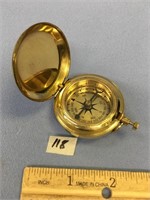 Brass compass with cover size of a pocket watch