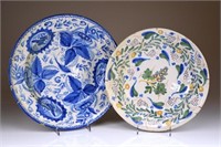 Two faience pottery chargers