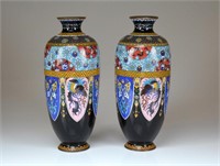 Pair of 19th C Japanese Meiji cloisonne vases