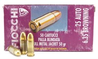 FIOCCHI FMJ 25 Auto/6.35 Browning 50 Cartridges