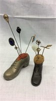 2 Shoe Pin Cushions with Stick Pins