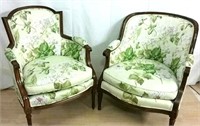 2 Floral Upholstered Flute Legged Arm Chairs