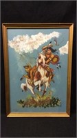 Indian on horse, oil on board. Signed A.N.A 1953