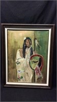J Annis Original Oil. Indian with Shield