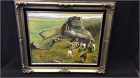 Indians Looking at Buffalo. Original Oil by J