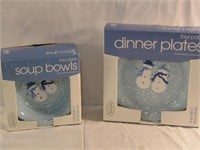 Snow man set - 4 bowls and 4 plates