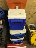 Lot of 5 different coolers, one is a vintage, red