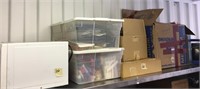 Shelf lot of various household items, Kenmore micr