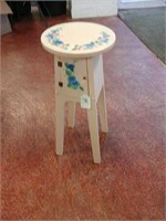Round wooden pedestal style hand-painted accent