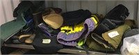Shelf lot of various camping equipment, bags, shoe