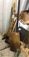 Lot of hand tools, ax, sledgehammer, crowbar, a wa