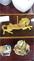 Carousel horse wooden box and 2 porcelain figures