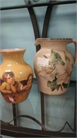 Pair of ceramic floral pitcher and angel vase