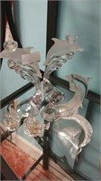 Set of 6 glass and crystal dolphin decor